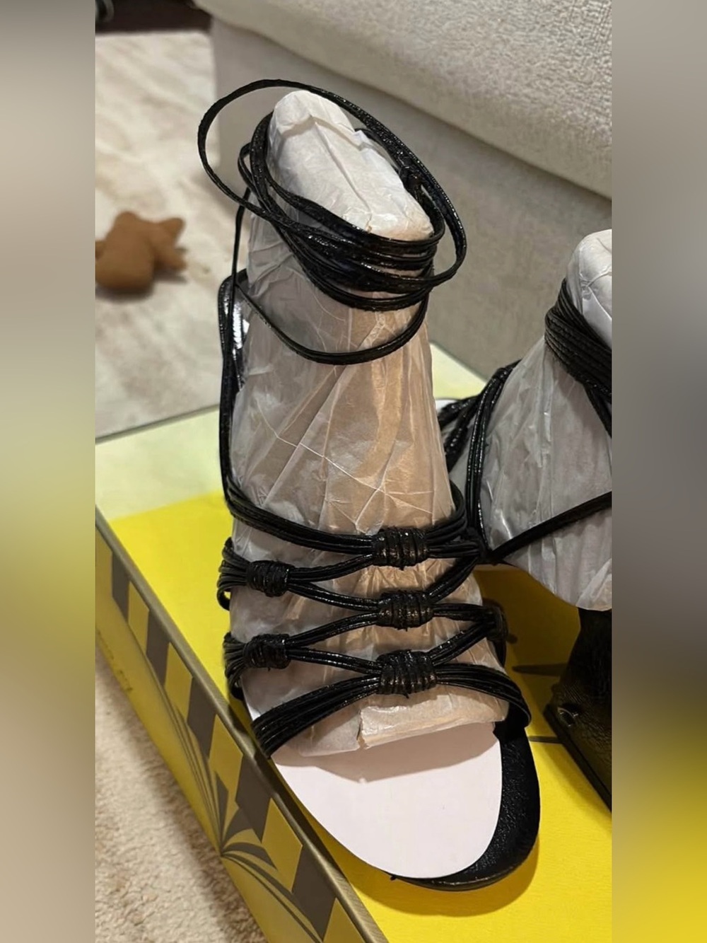 Black Knotted Lace-Up Stiletto Sandals